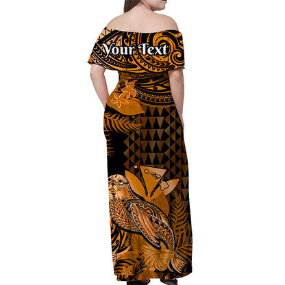 Custom Personalised Hawaii Monk Seal Off Shoulder Long Dress Kakau With Kanaka Gold