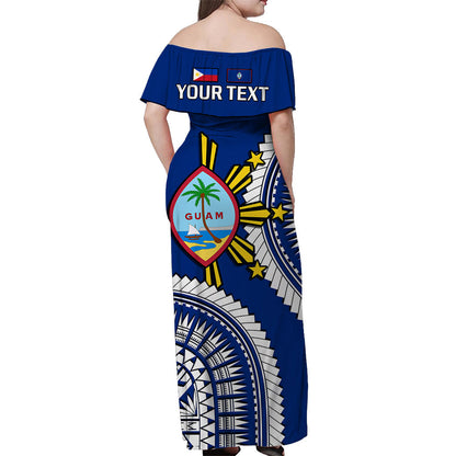 Custom Personalised Guam and Philippines Off Shoulder Long Dress Guaman Filipinas Together Blue