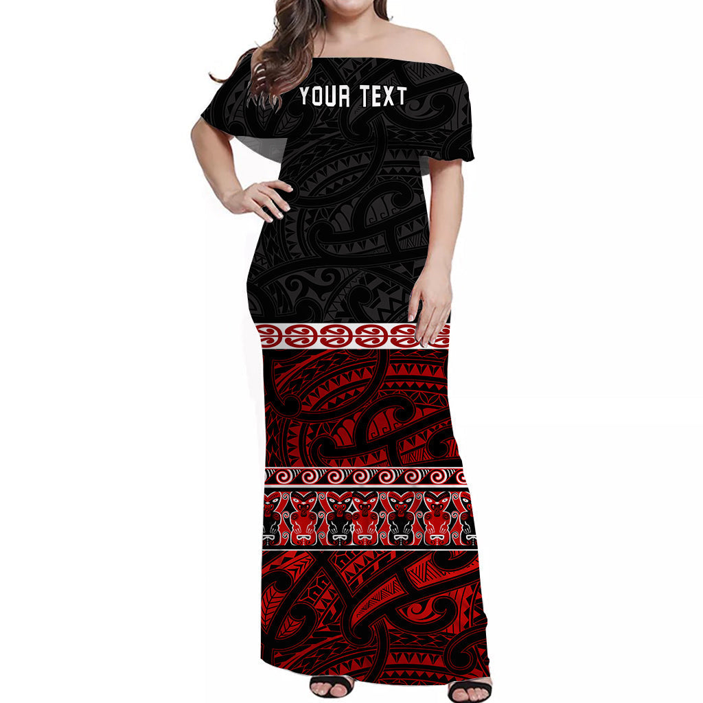 Custom Personalised New Zealand Off Shoulder Long Dress Maori Simple Red