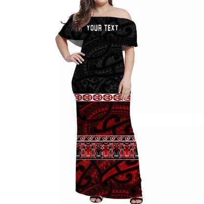 Custom Personalised New Zealand Off Shoulder Long Dress Maori Simple Red