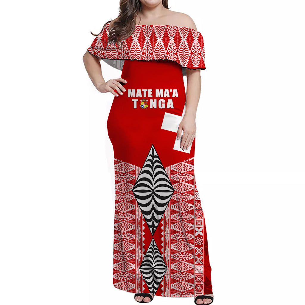 Tonga Rugby Off Shoulder Long Dress Kupesi Ngatu Mate Maa Tonga