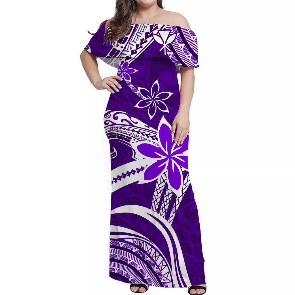 (Custom Personalised) Hawaii Couple Outfits Hawaii Flowers Wave Combo Dress and Hawaiian Shirt Kanaka Maoli Purple Polynesian