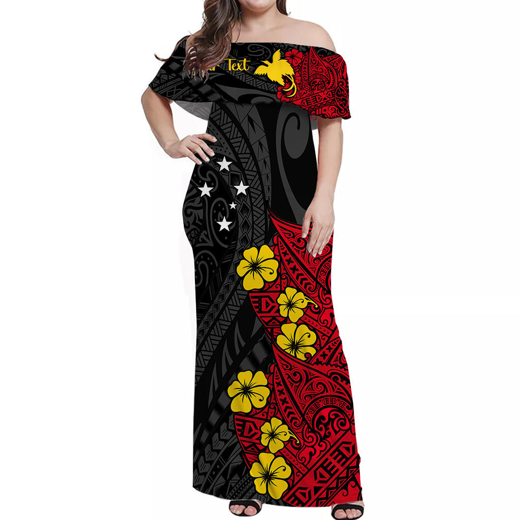 Custom Personalised Papua New Guinea Birds of Paradise Women Off Shoulder Long Dress Red