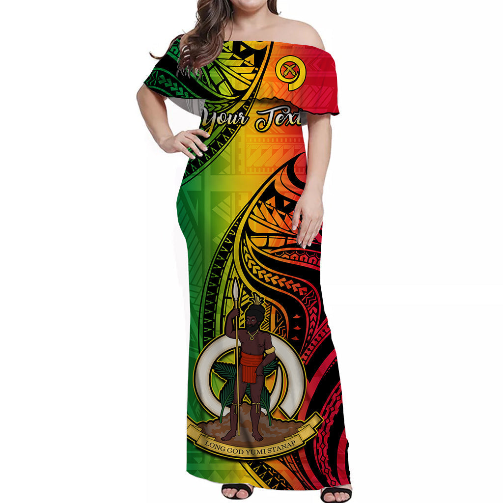 Custom Personalised Vanuatu Off Shoulder Long Dress Luganville Polynesian Reggae Coat Of Arms