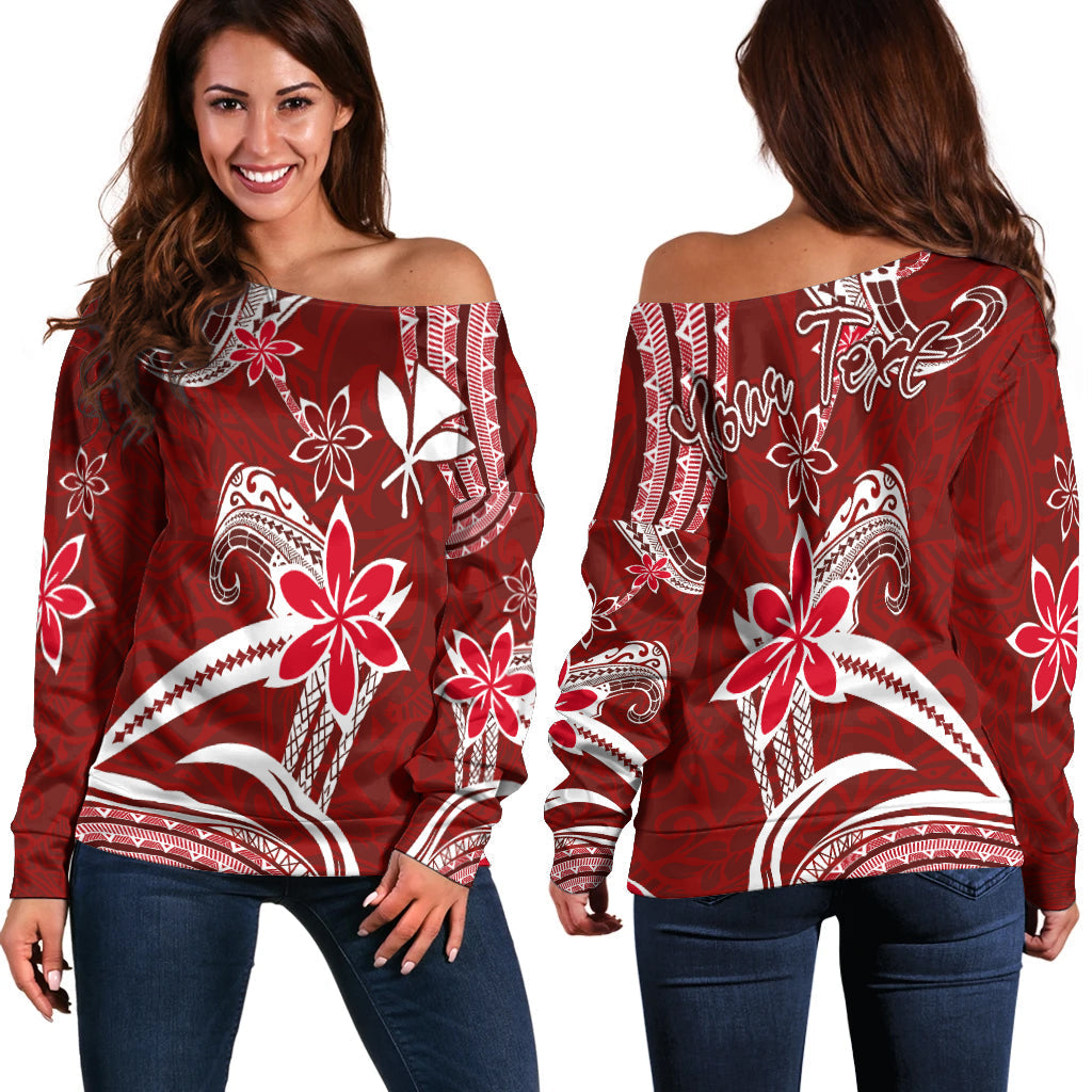 (Custom Personalised) Hawaii Flowers Wave Off Shoulder Sweater Kanaka Maoli Red Polynesian