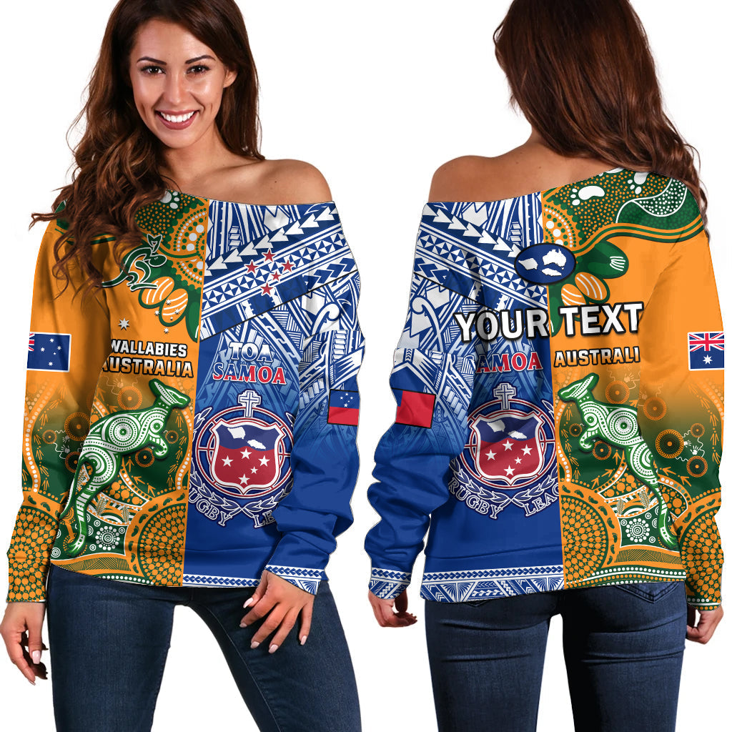 (Custom Personalised) Australia Wallabies And Toa Samoa Rugby Off Shoulder Sweater Aboriginal Mix Polynesian