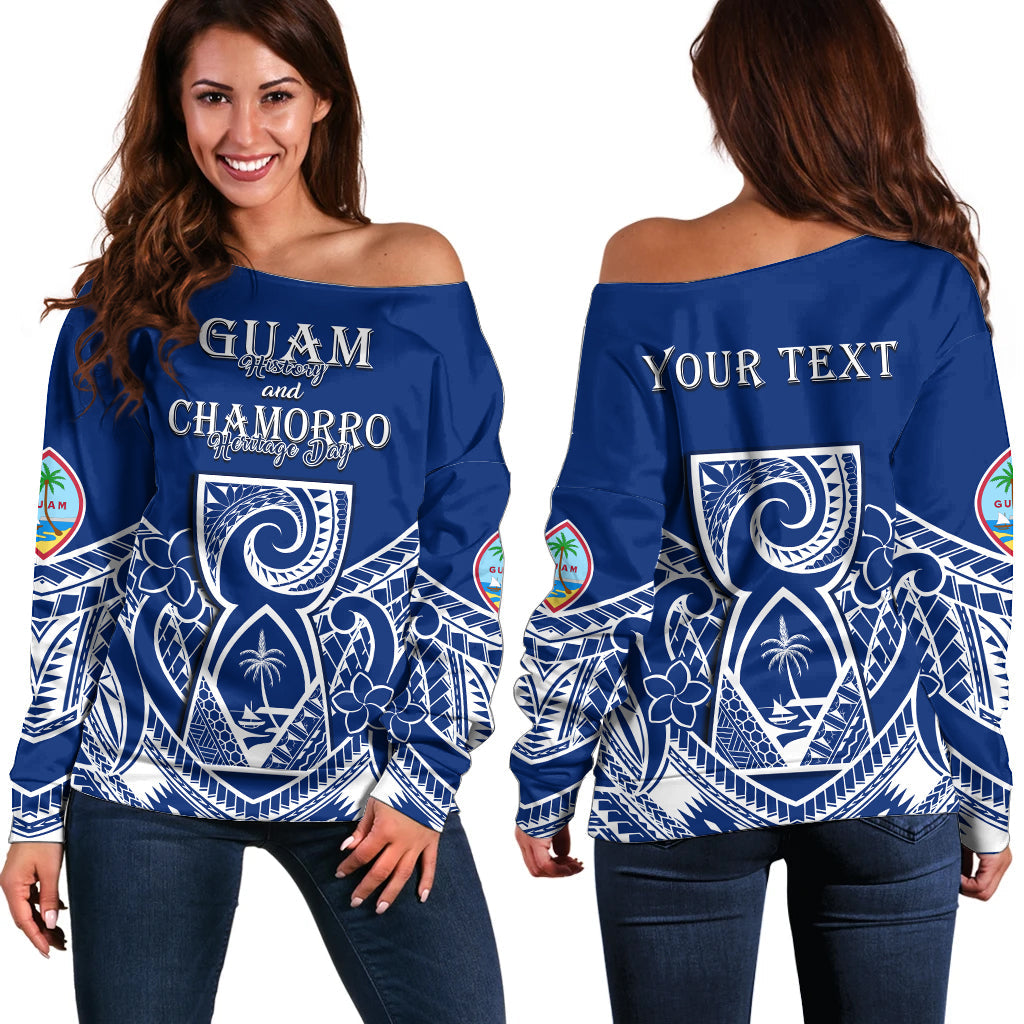 (Custom Personalised) Guam History and Chamorro Heritage Day Off Shoulder Sweater Latte Stone Polynesian