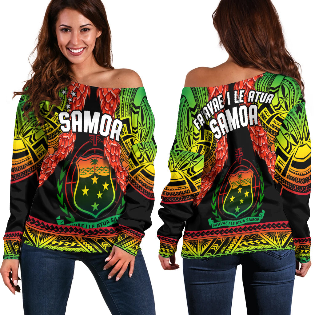 Samoa Rugby Off Shoulder Sweater Teuila Torch Ginger Gradient Style