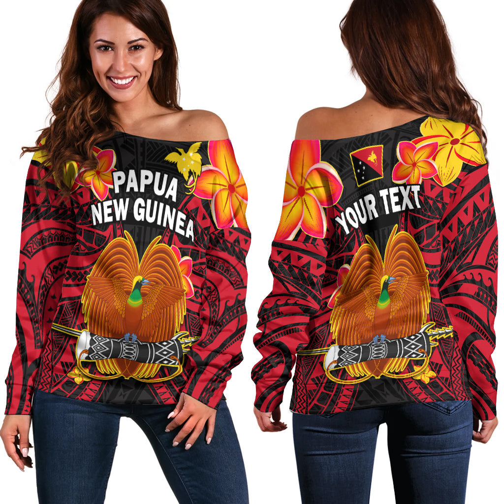 (Custom Personalised) Papua New Guinea Off Shoulder Sweater PNG Bird Of Paradise Polynesian Pattern