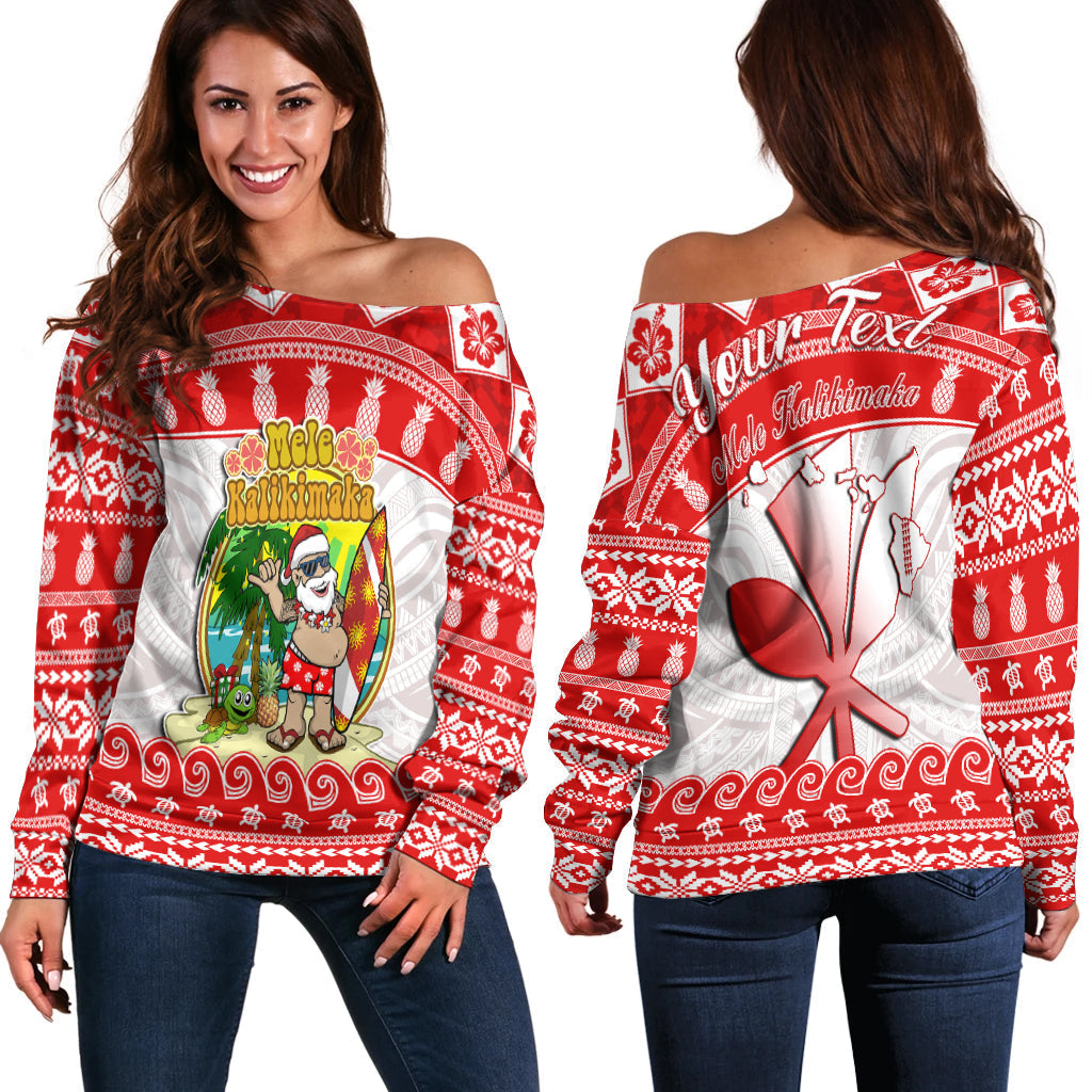 Custom Personalised Hawaii Christmas Off Shoulder Sweater Kanaka Polynesian Santa Claus Mele Kalikimaka
