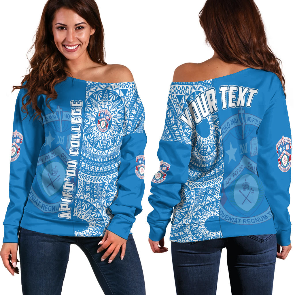 (Custom Personalised) Apifoou Tonga College Off Shoulder Sweater Tongan Ngatu Pattern