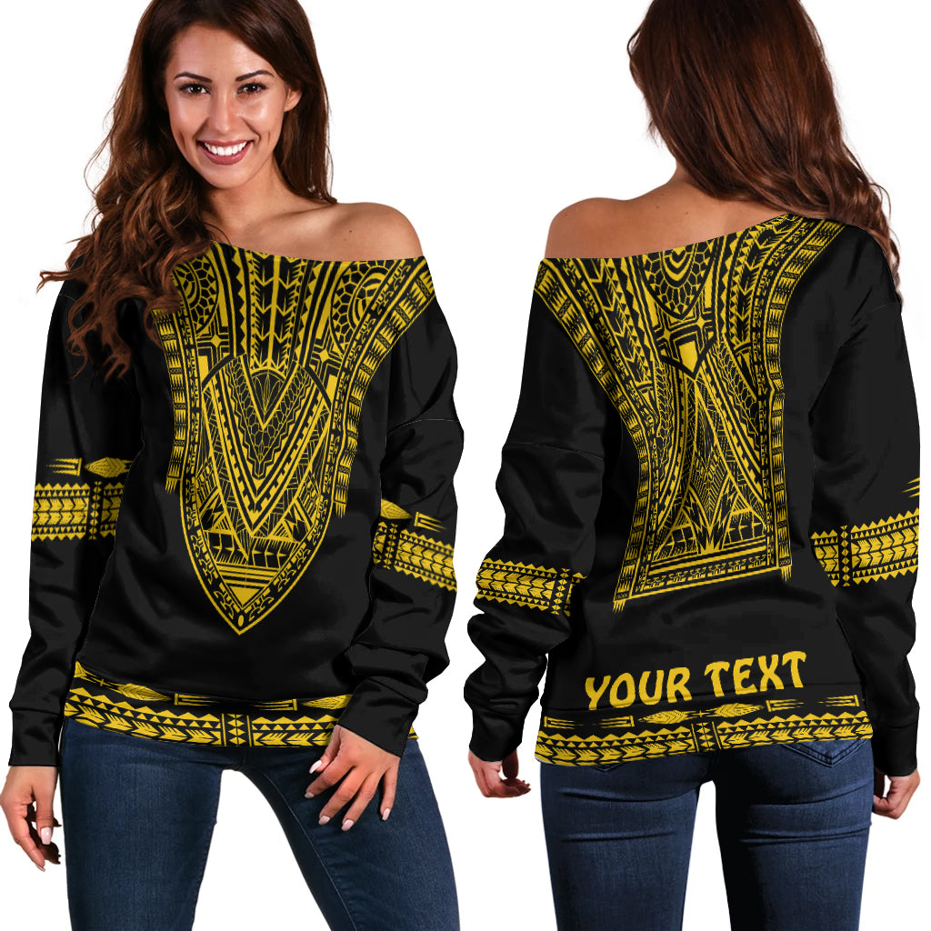 (Custom Personalised) Polynesian Off Shoulder Sweater Dashiki With Polynesian Tattoo Royal Golden Version