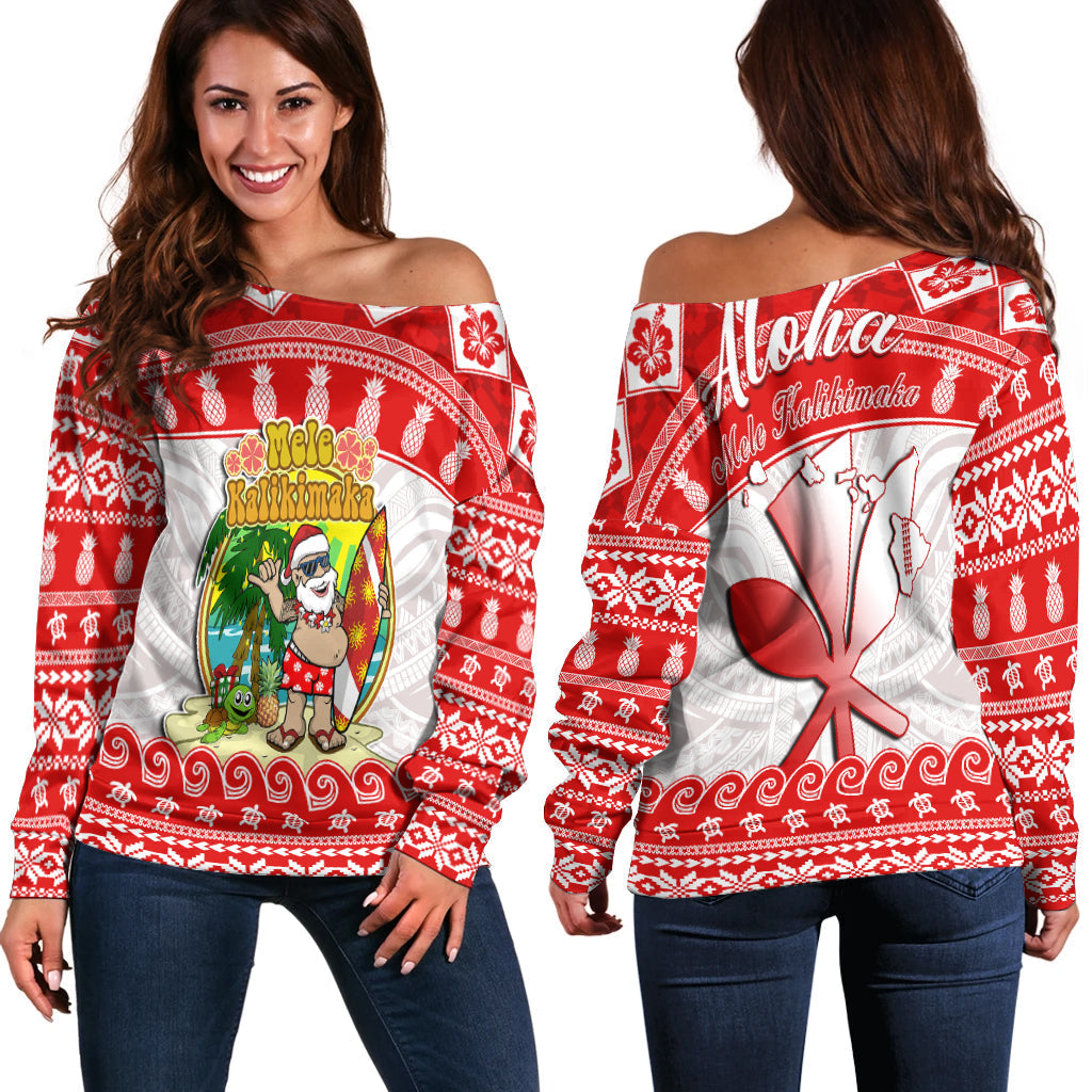 Hawaii Christmas Off Shoulder Sweater Kanaka Polynesian Santa Claus Mele Kalikimaka