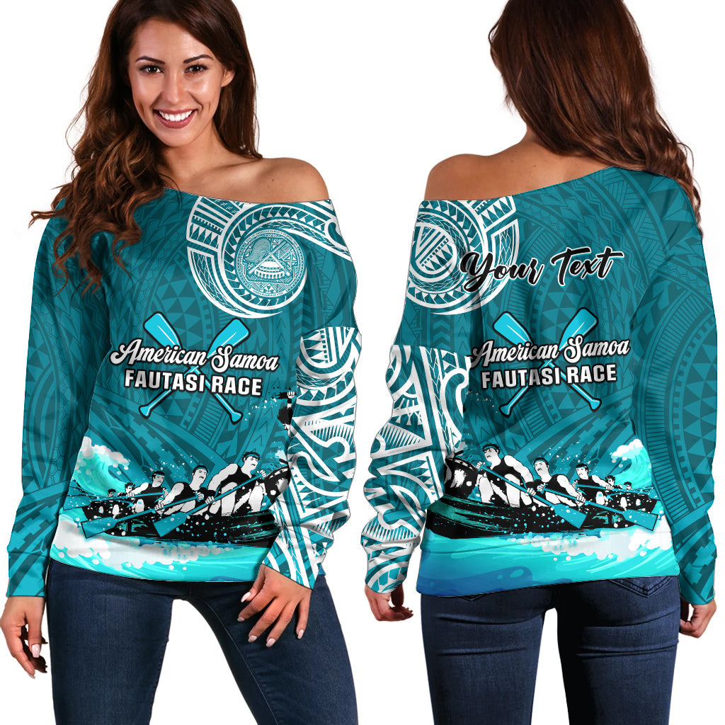 (Custom Personalised) American Samoa Off Shoulder Sweater Fautasi Race Samoan Pattern Ver.03