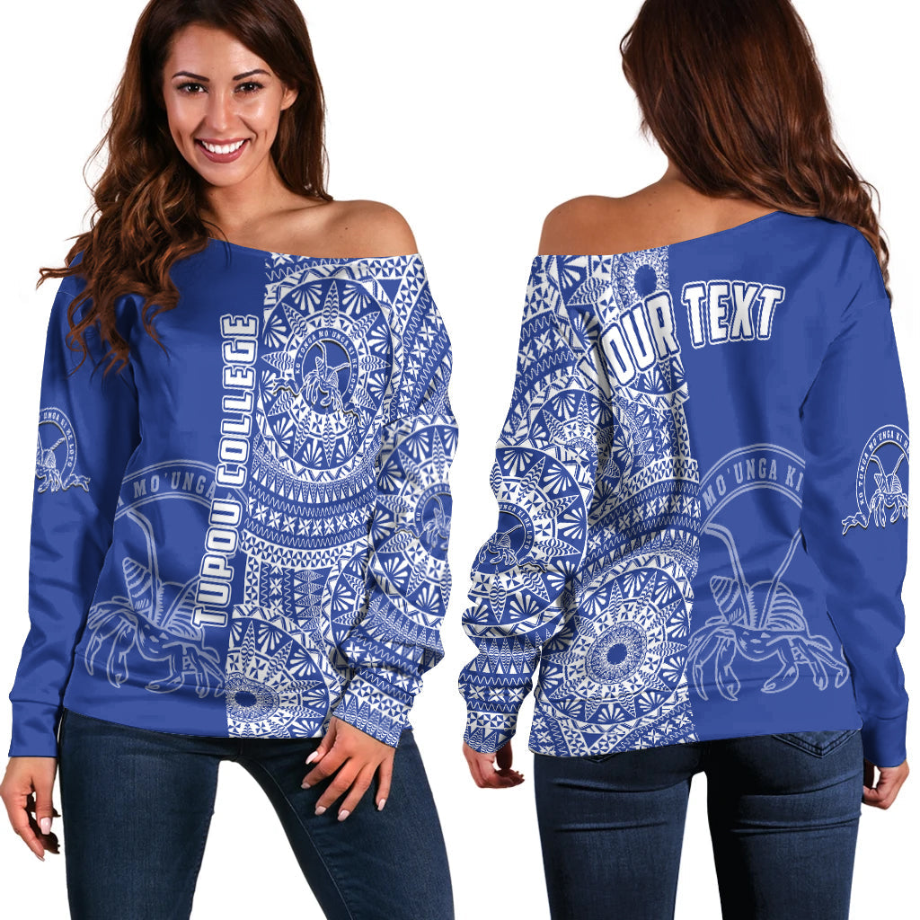 (Custom Personalised) Tupou Tonga College Off Shoulder Sweater Tongan Ngatu Pattern