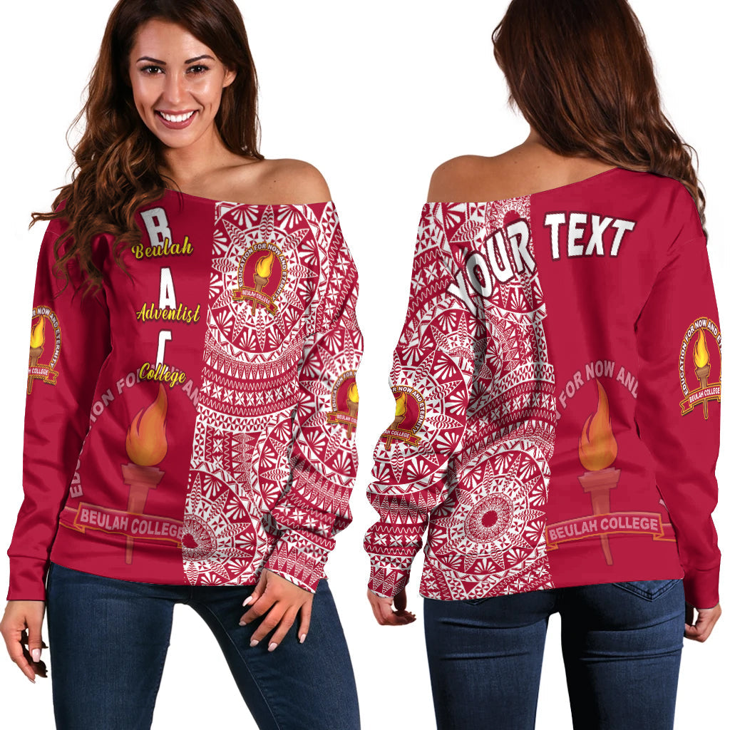 (Custom Personalised) Beulah Tonga College Off Shoulder Sweater Tongan Ngatu Pattern