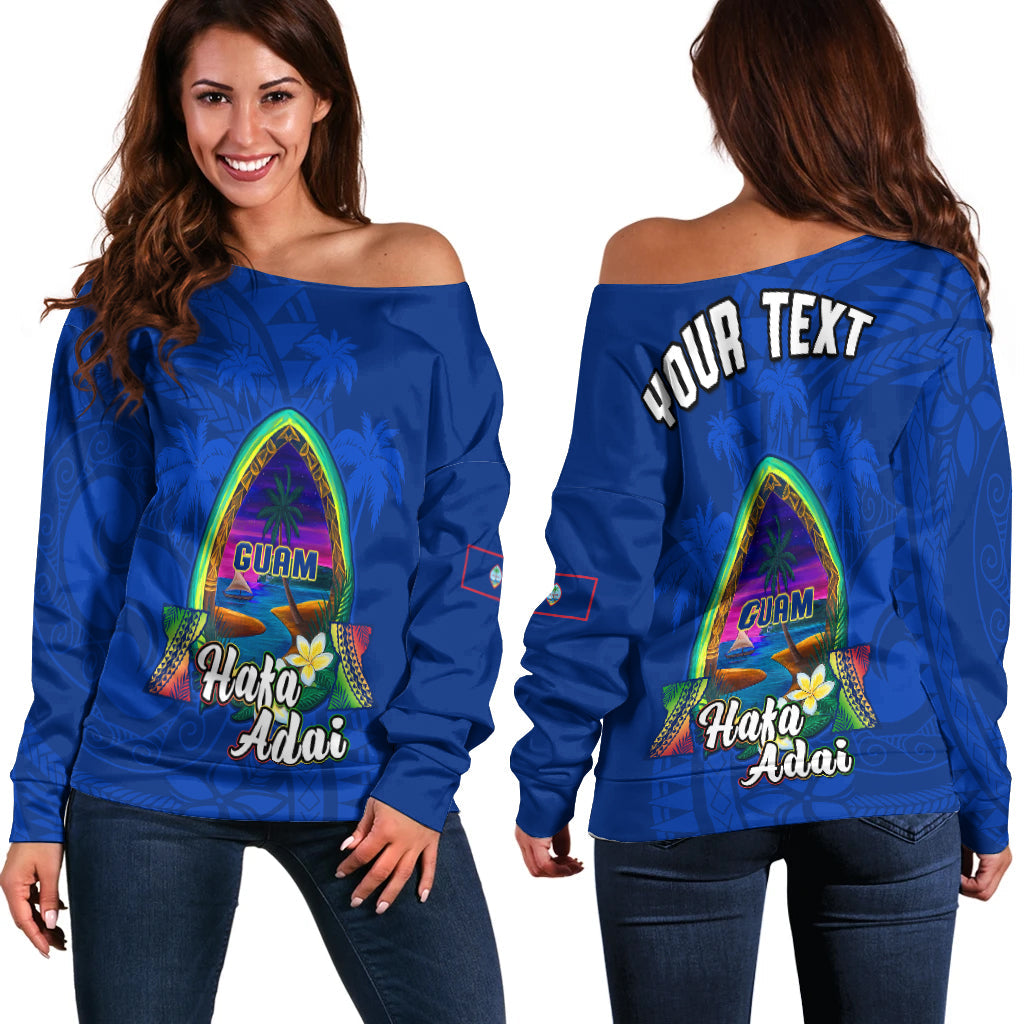 (Custom Personalised) Guam Off Shoulder Sweater Hafa Adai Latte Stone Proud Chamorro