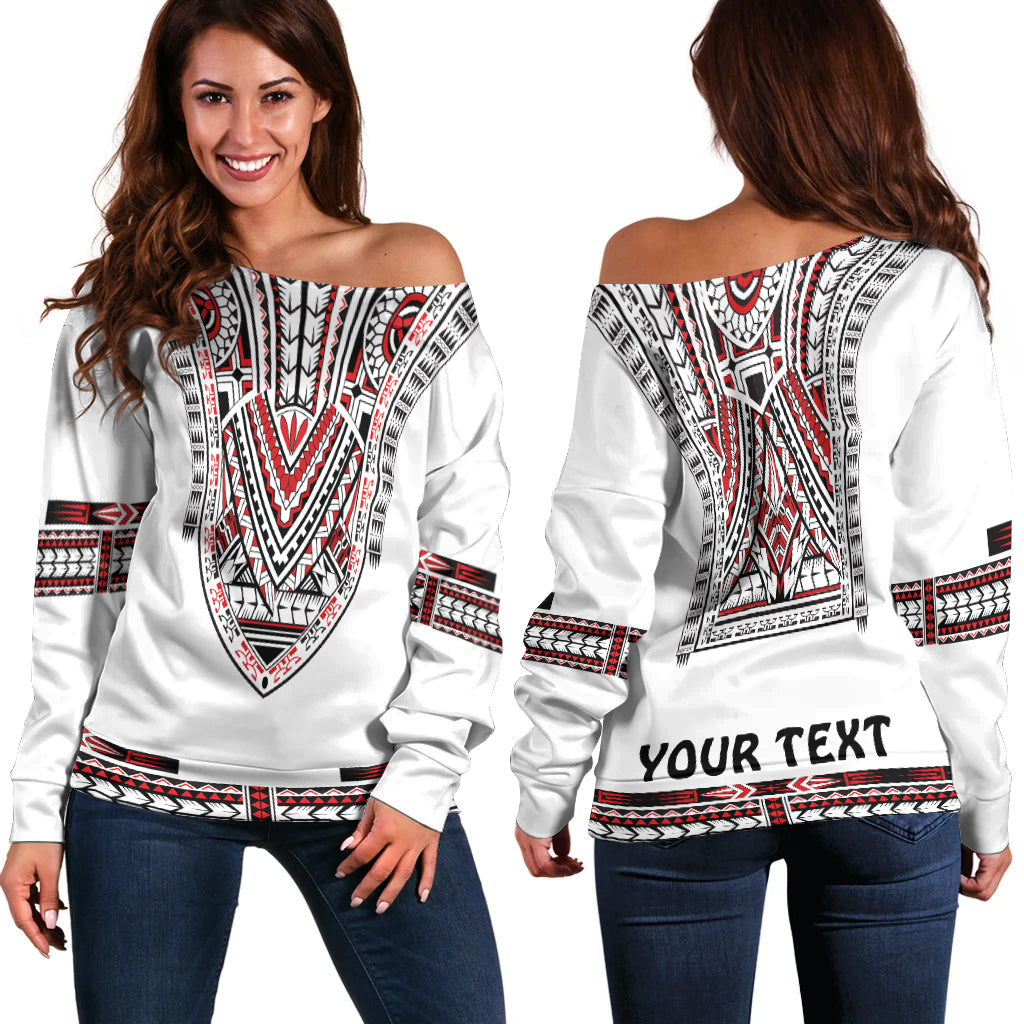 (Custom Personalised) Polynesian Off Shoulder Sweater Dashiki With Polynesian Tattoo Royal Version