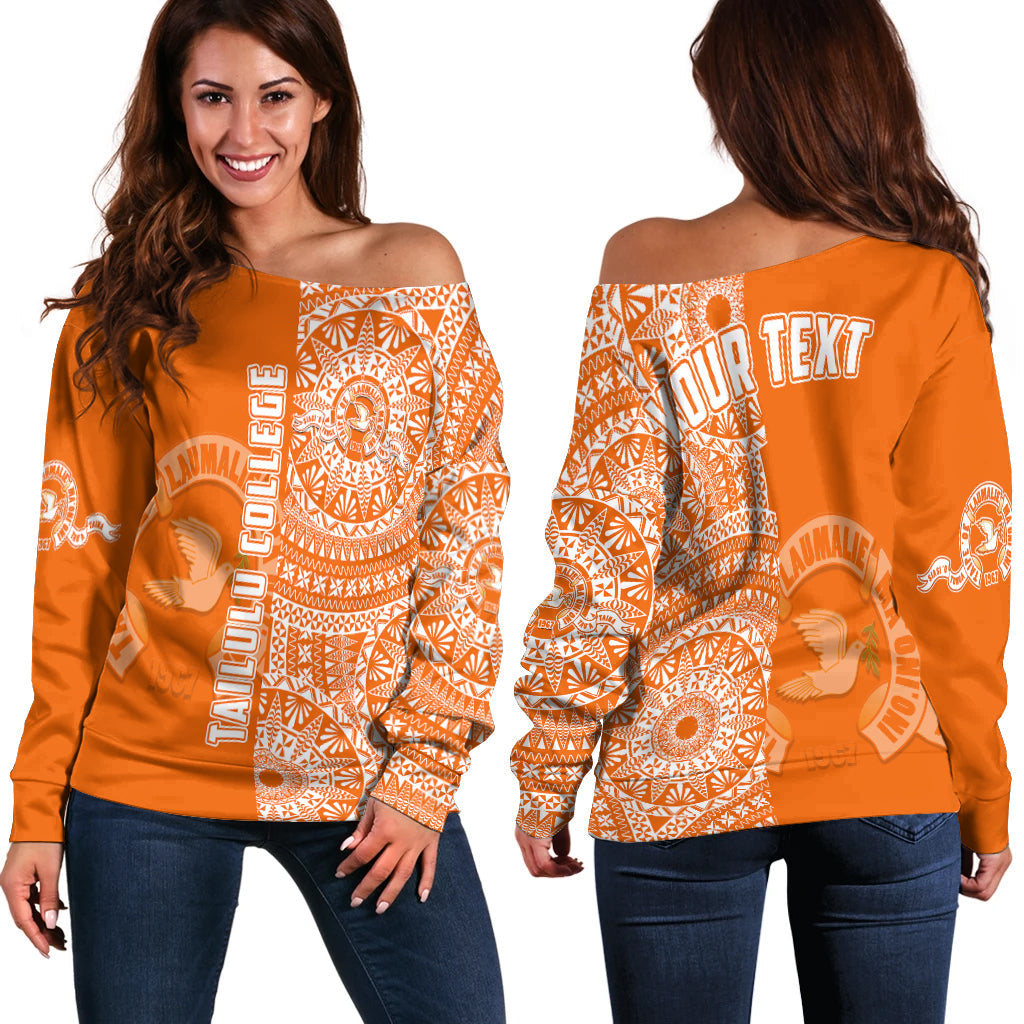 (Custom Personalised) Tailulu Tonga College Off Shoulder Sweater Tongan Ngatu Pattern