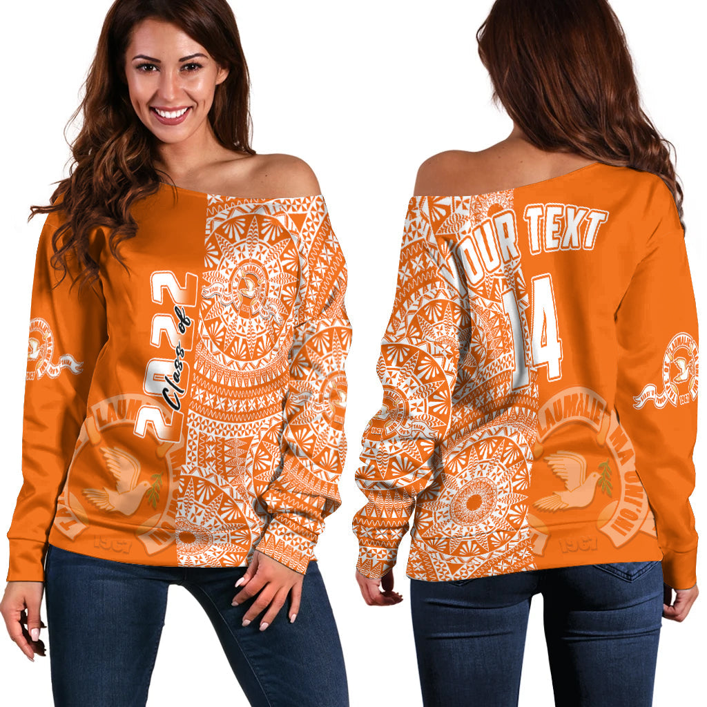 (Custom Text And Number) Tailulu Tonga College Off Shoulder Sweater Class Of Year Tongan Ngatu Pattern