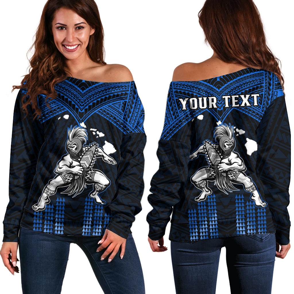 (Custom Personalised) Hawaii Off Shoulder Sweater Hawaiian Warrior With Weapon Polynesian Ver.06