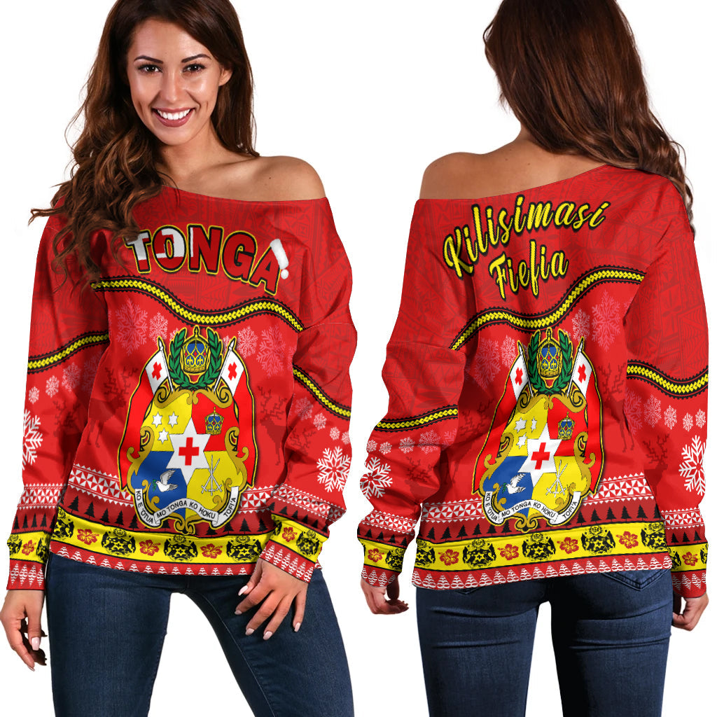 Tonga Christmas Off Shoulder Sweater Tongan Ngatu Kilisimasi Fiefia