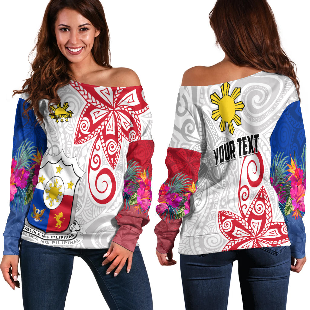 (Custom Personalised) Philippines Off Shoulder Sweater Sun Filipino Polynesian mix Flowers Special Vibe