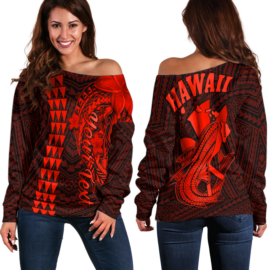 (Custom Personalised) Hawaii Off Shoulder Sweater Kakau Kanaka Maoli Combine Polynesian Shark Ver.06