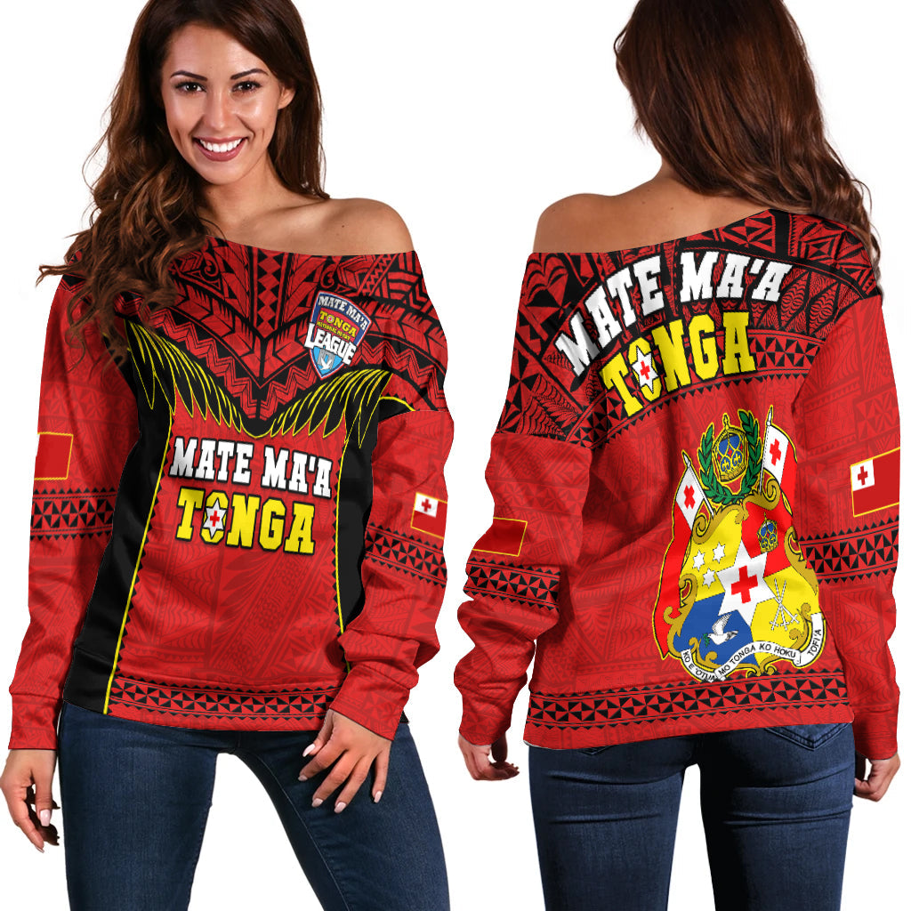 Tonga Rugby Off Shoulder Sweater Mate Maa Tonga Pacific Ngatu Black