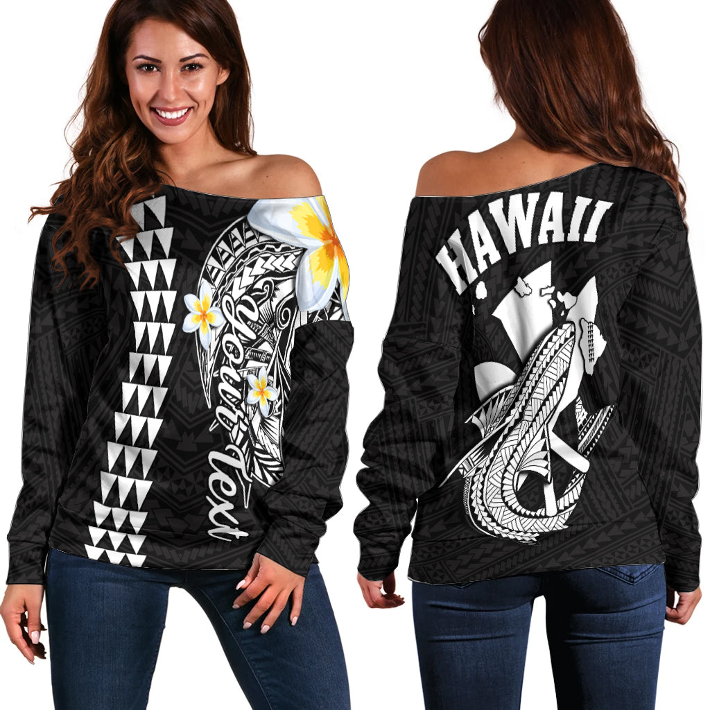 (Custom Personalised) Hawaii Off Shoulder Sweater Kakau Kanaka Maoli Combine Polynesian Shark Ver.07