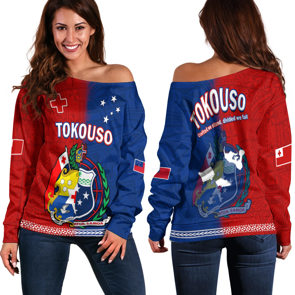 TokoUso Off Shoulder Sweater Tonga and Samoa United We Stand Divided We Fall