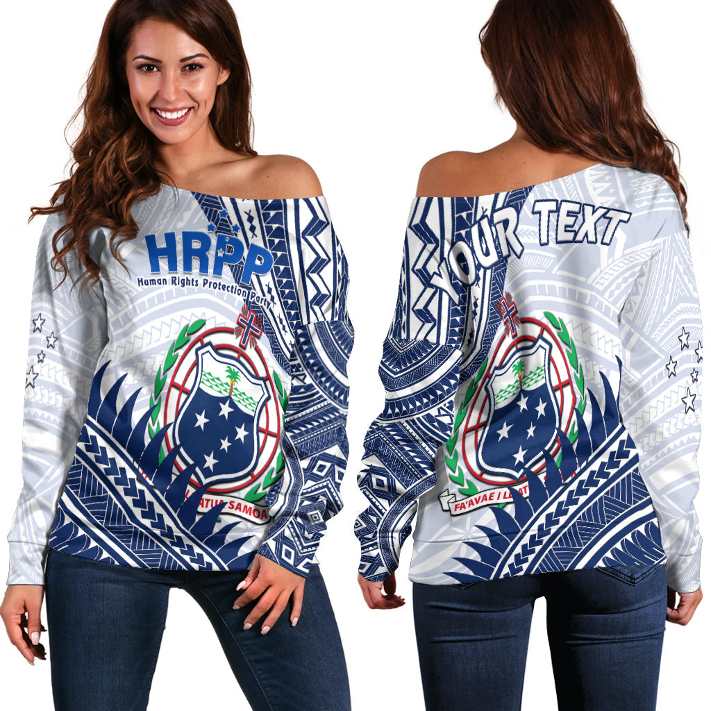 (Custom Personalised) HRPP Samoa Off Shoulder Sweater Samoan Coat Of Arms Polynesian Pattern