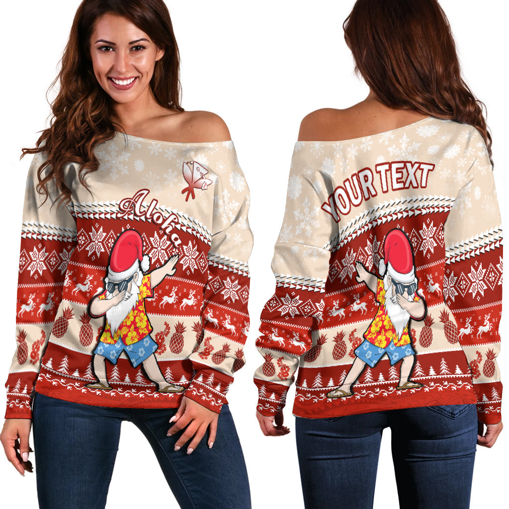 (Custom Personalised) Hawaii Mele Kalikimaka Off Shoulder Sweater Dabbing Santa Red Merry Christmas
