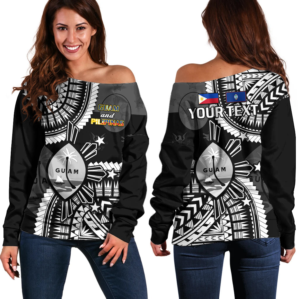 (Custom Personalised) Guam and Philippines Off Shoulder Sweater Guaman Filipinas Together Black