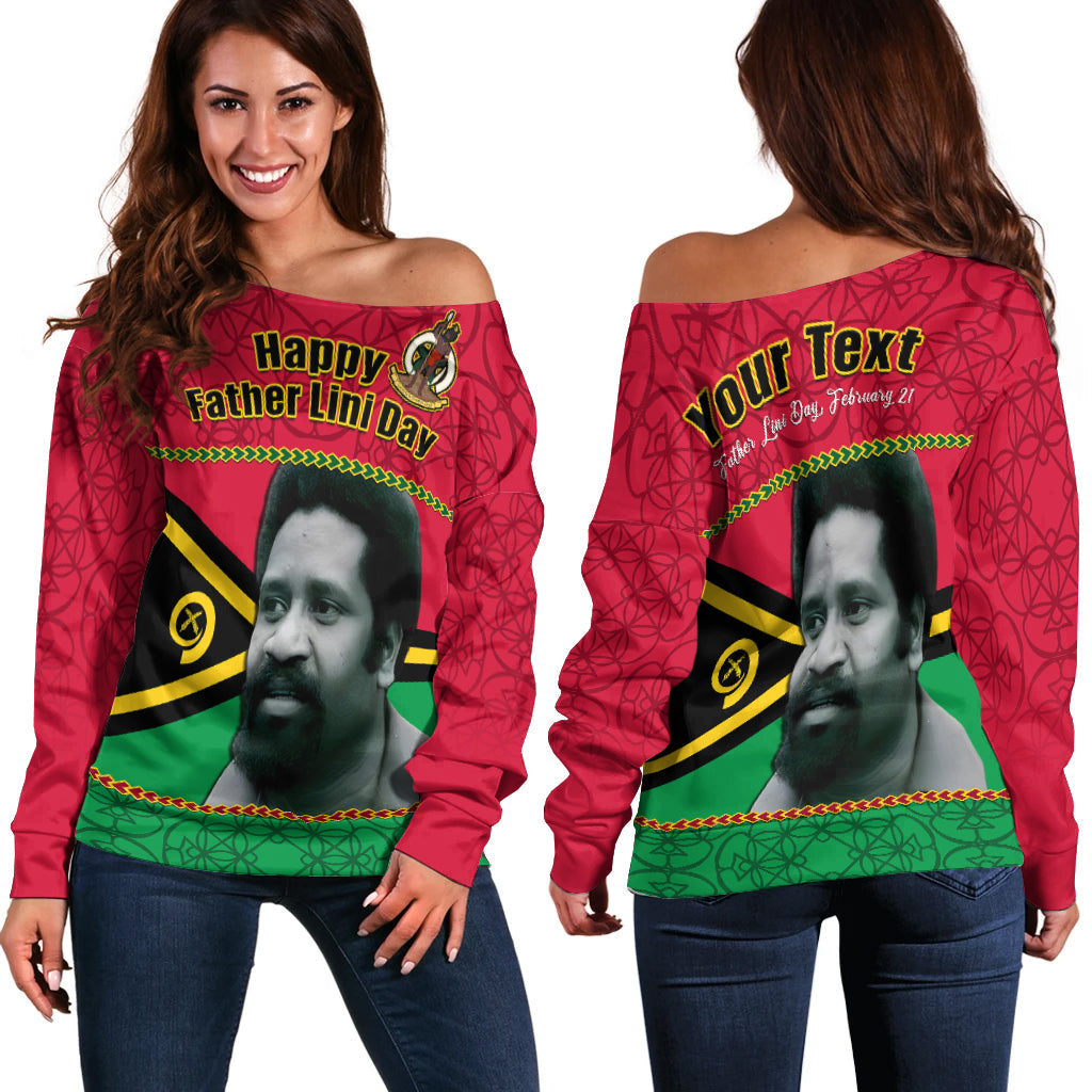(Custom Personalised) Vanuatu Off Shoulder Sweater Vanuatuan Flag Sand Drawing Happy Father Lini Day