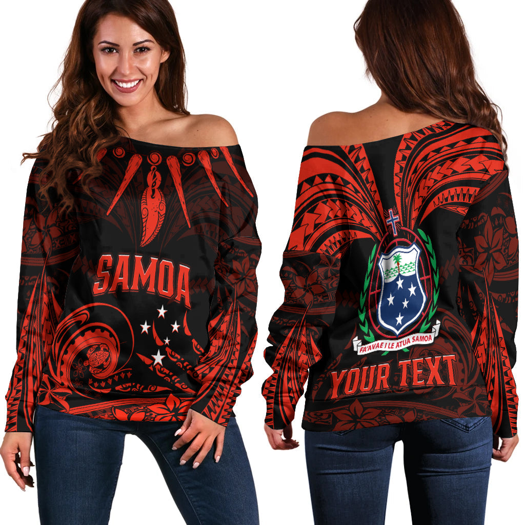 (Custom Personalised) Samoa Tatau Off Shoulder Sweater Red Polynesian Ula Nifo