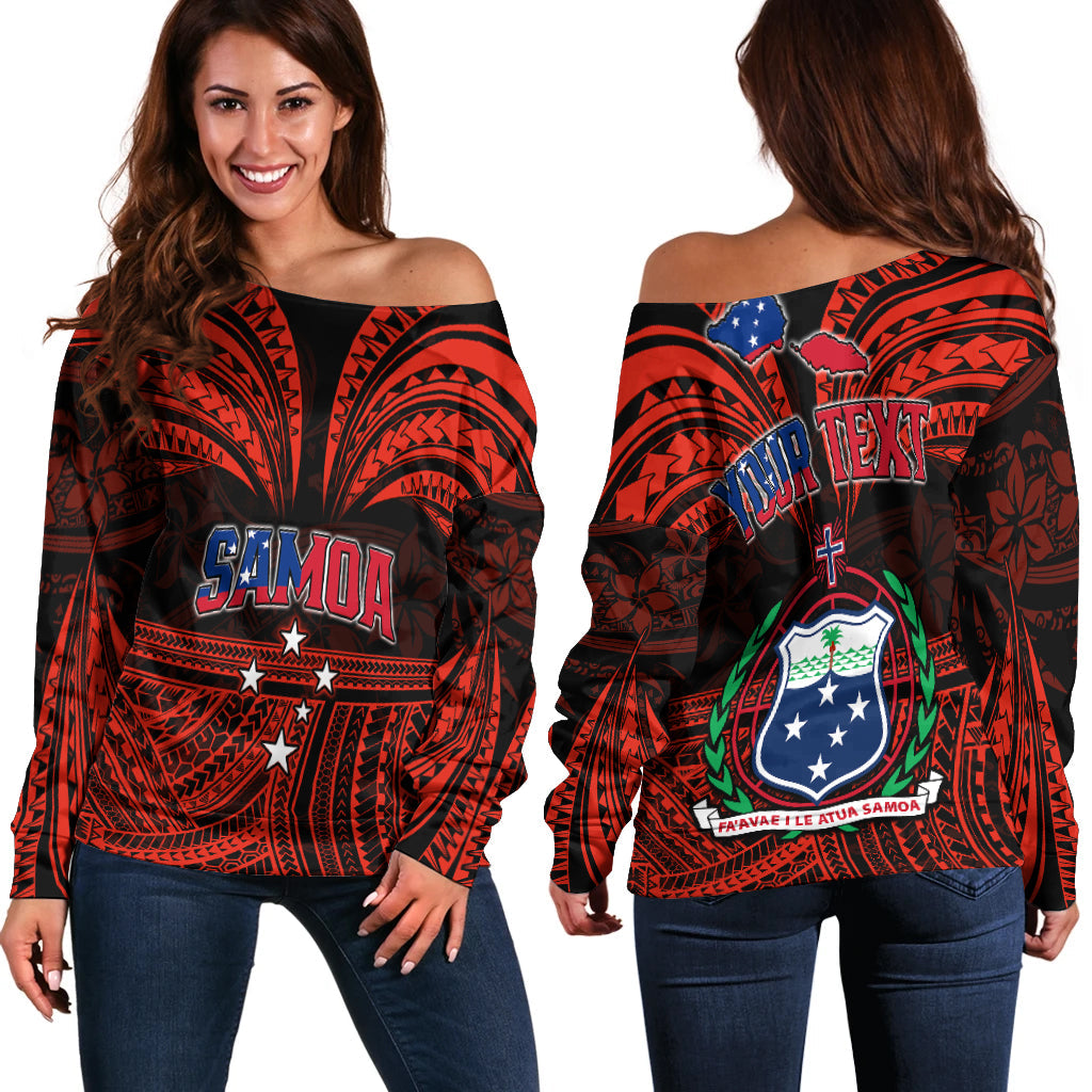 (Custom Personalised) Samoa Tatau Off Shoulder Sweater Red Polynesian Proud Samoan