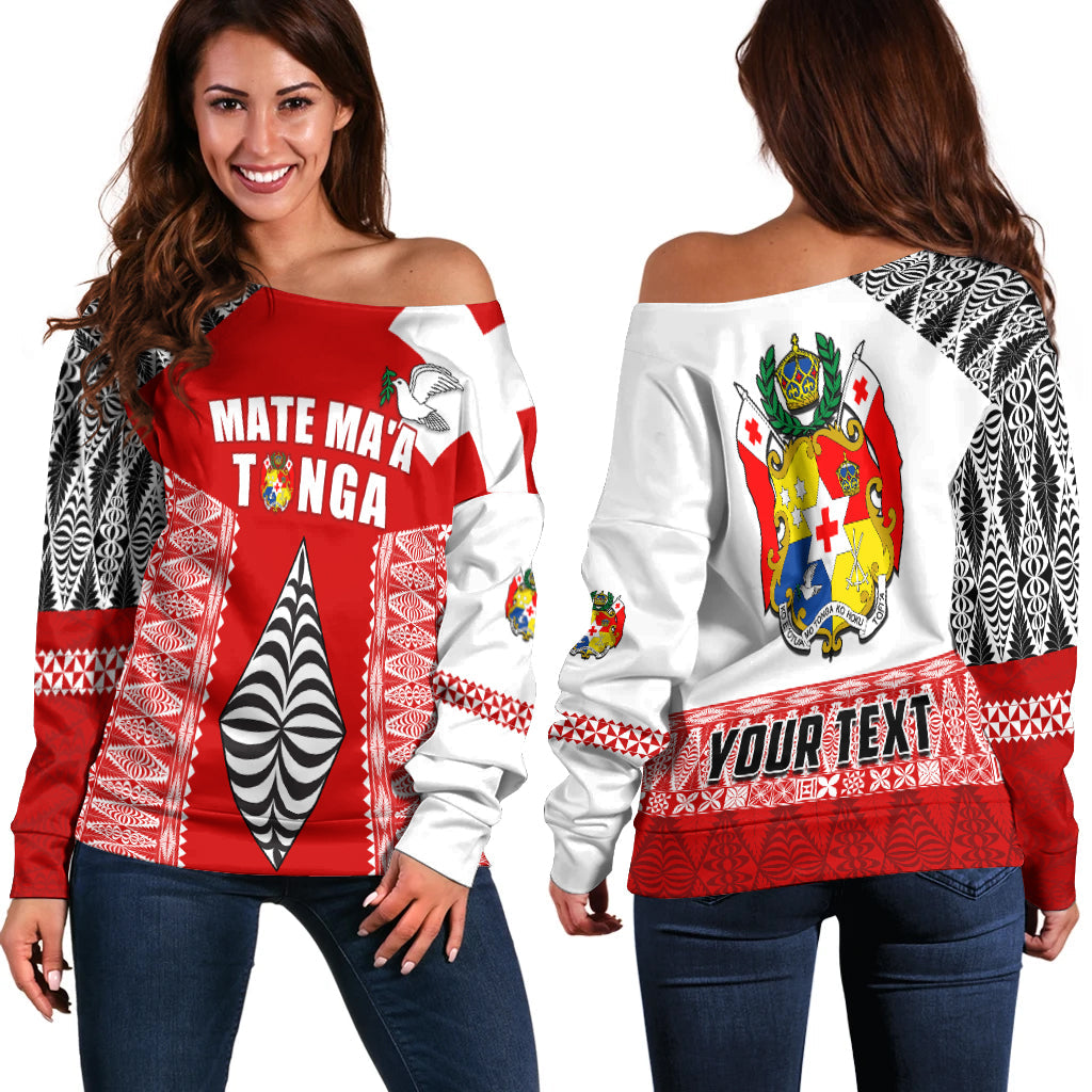 (Custom Personalised) Tonga Rugby Off Shoulder Sweater Kupesi Ngatu Mate Maa Tonga