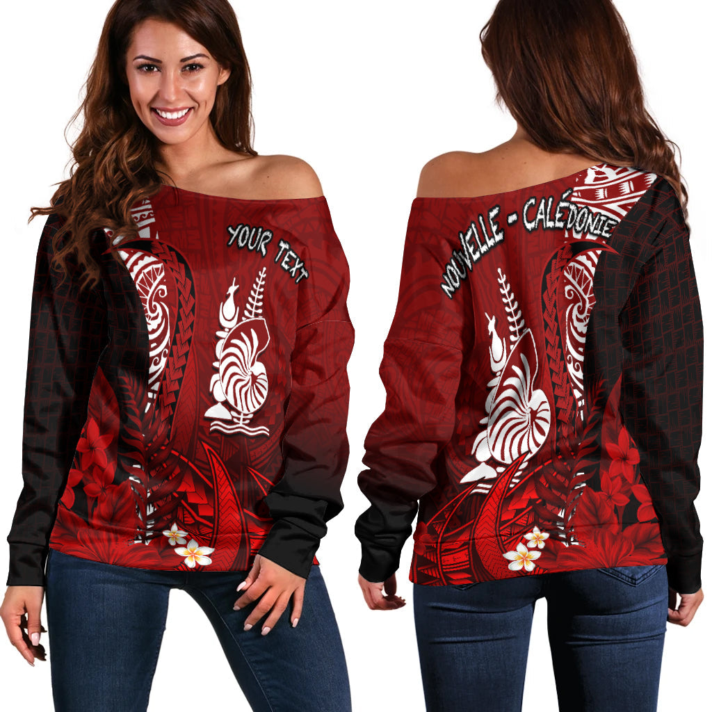 (Custom Personalised) New Caledonia Off Shoulder Sweater Nautilus Red Polynesian Hibiscus