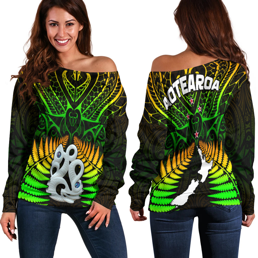 Aotearoa Fern Off Shoulder Sweater New Zealand Hei Tiki Special Style
