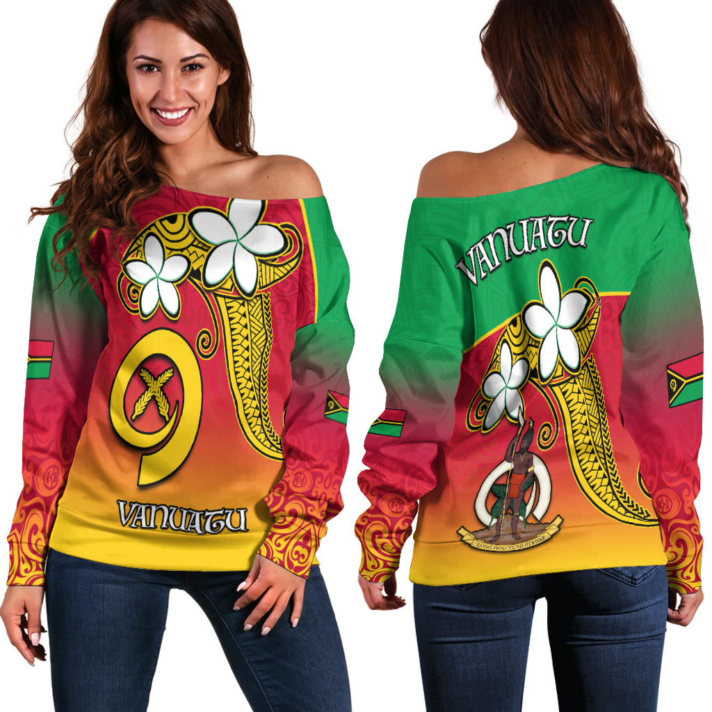 Vanuatu Novelty Off Shoulder Sweater Frangipani Tropical Spa Flower