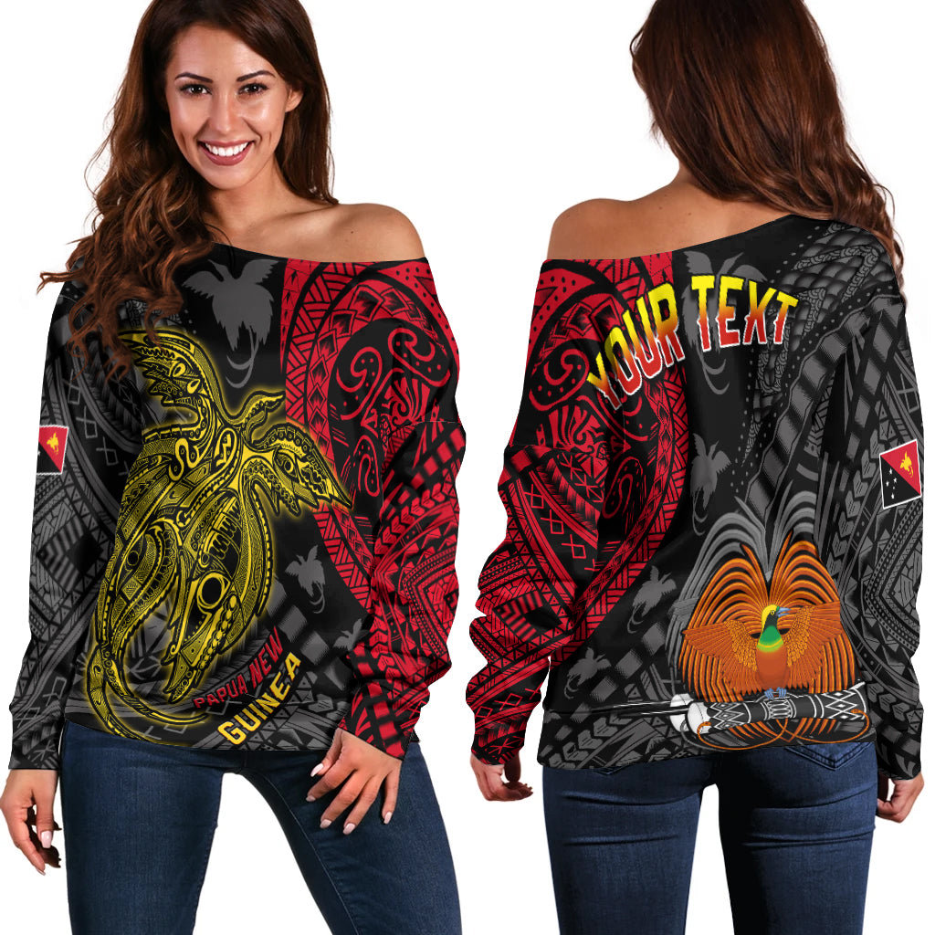 (Custom Personalised) Papua New Guinea Off Shoulder Sweater Raggiana Birds Of Paradise Happy 47th Independence Day