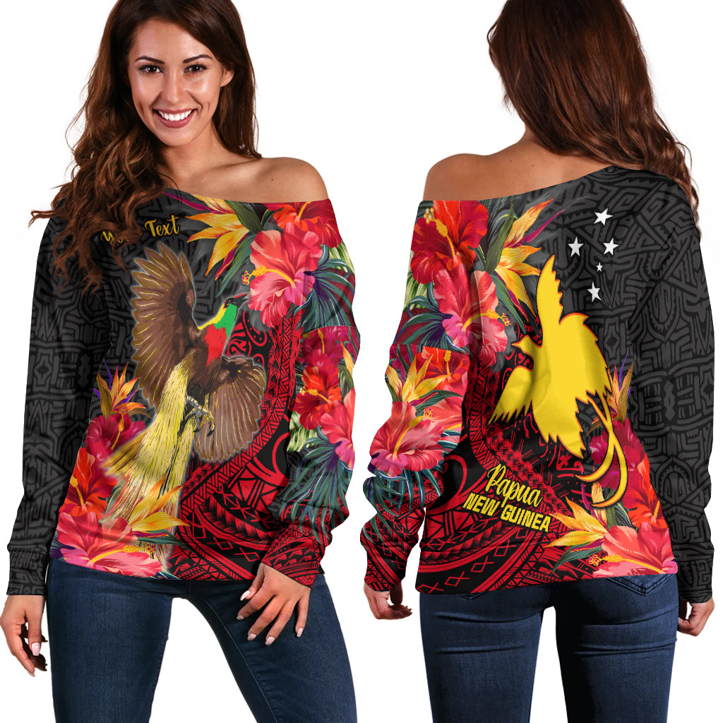 (Custom Personalised) Papua New Guinea Off Shoulder Sweater Bird of Paradise