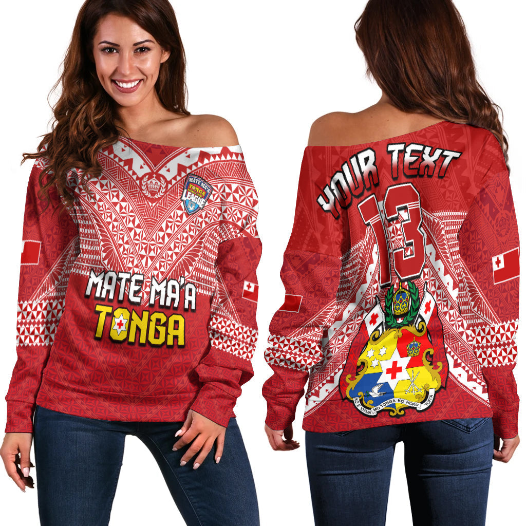 (Custom Text and Number) Tonga Rugby MMT Off Shoulder Sweater Ngatu Mate Maa Tonga Special