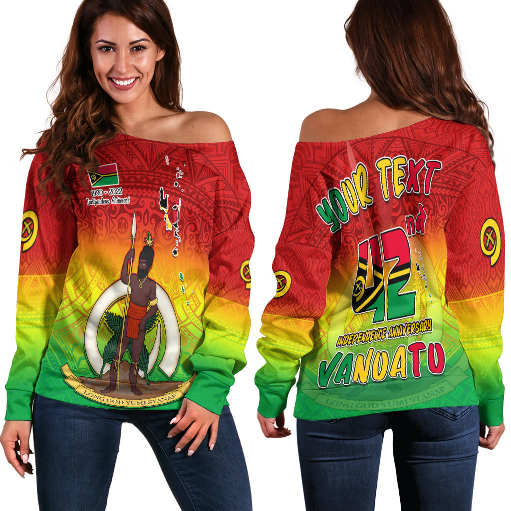 (Custom Personalised) Vanuatu Independence Day Off Shoulder Sweater 42nd Anniversary Yumi Yumi Yumi