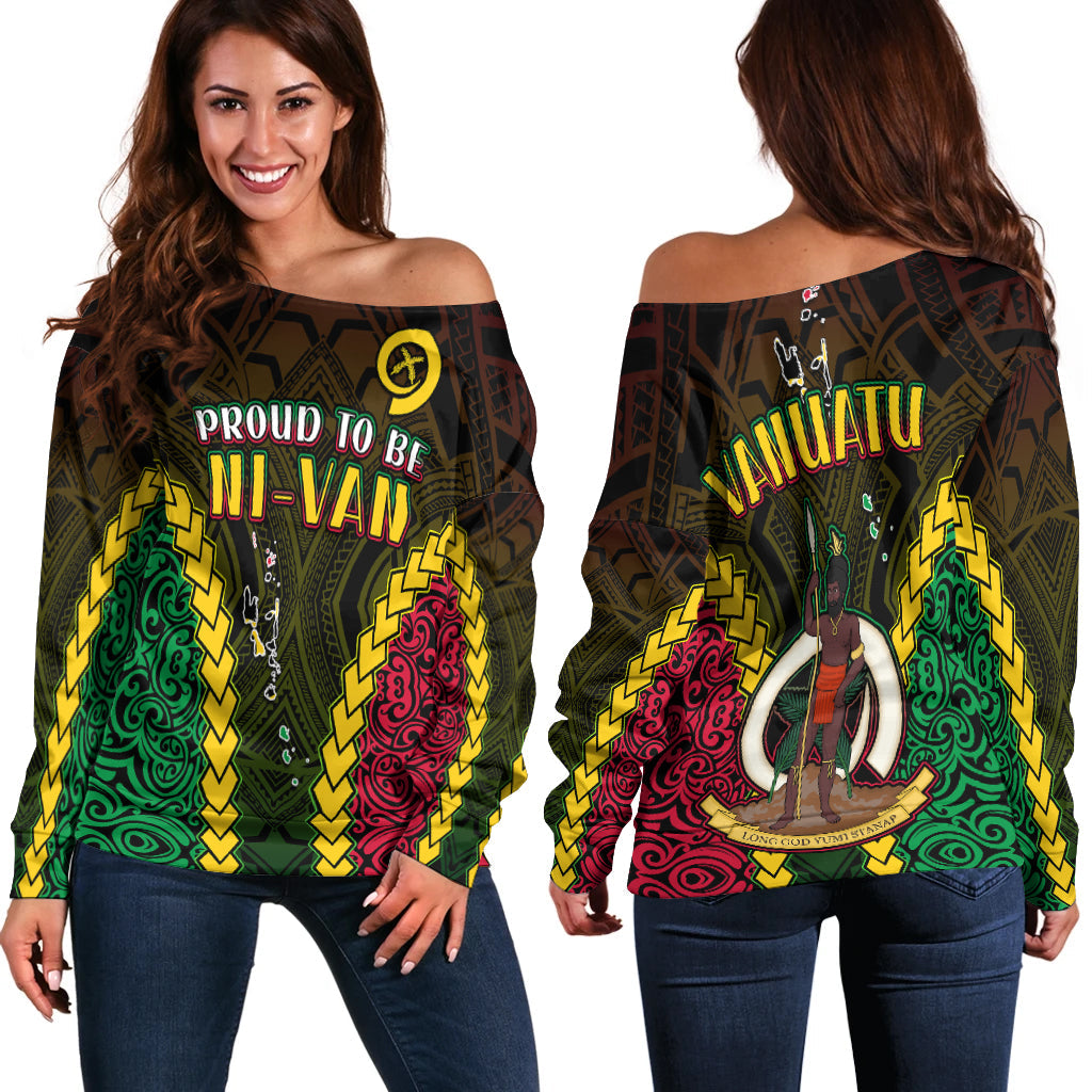 Vanuatu Indigenous Off Shoulder Sweater Proud To Be Ni Vanuatu Polynesian Pattern