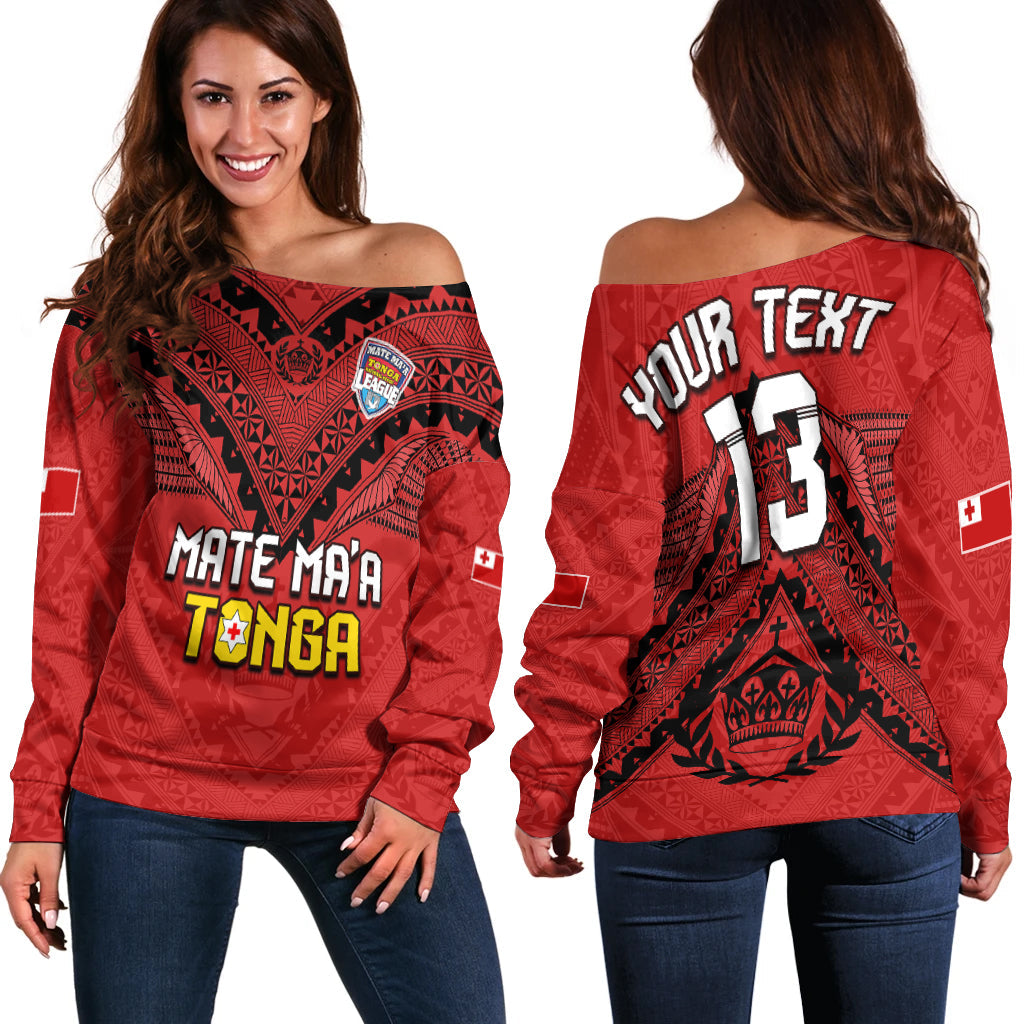 (Custom Text and Number) Tonga Rugby MMT Off Shoulder Sweater Ngatu Mate Maa Tonga Simple