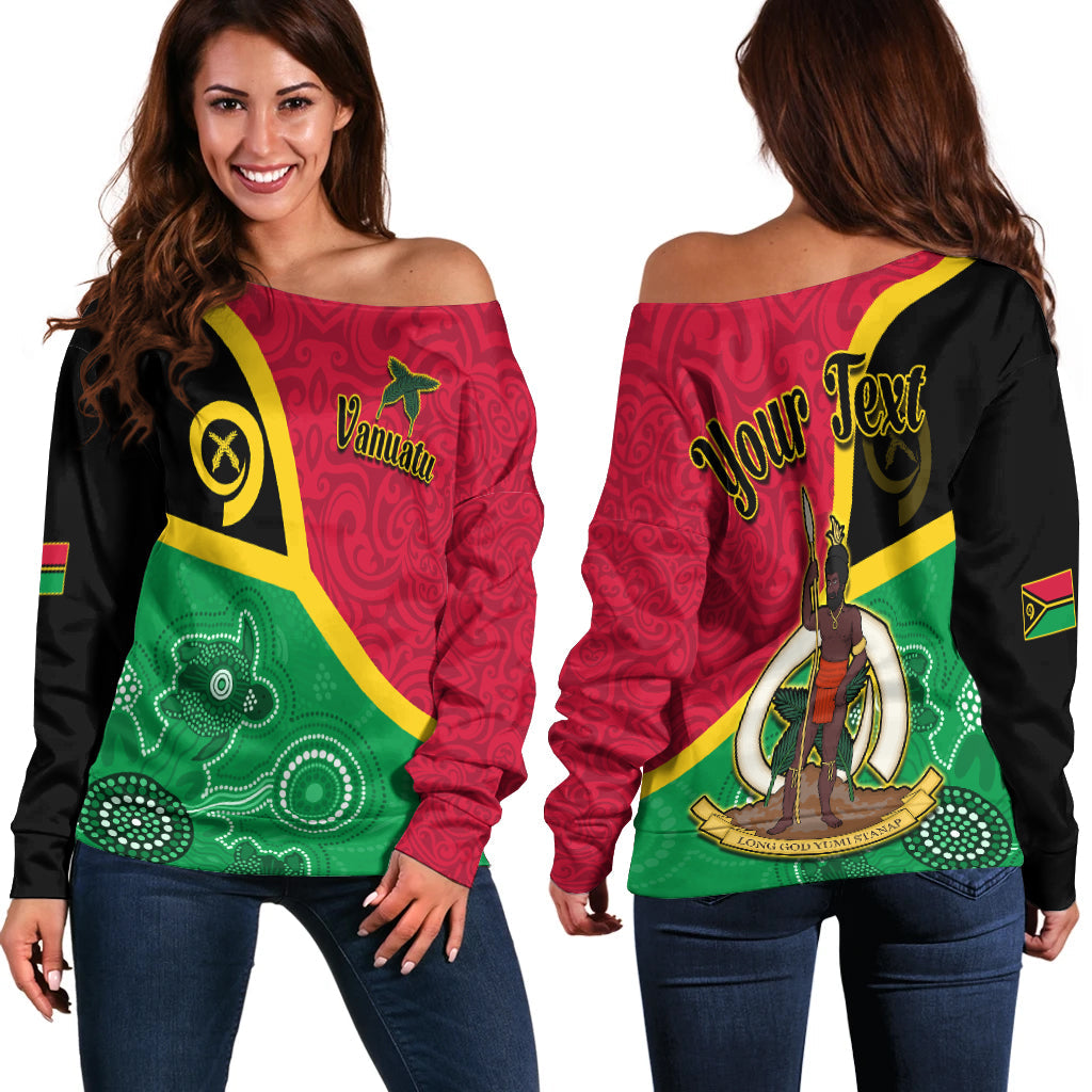 (Custom Personalised) Vanuatu Off Shoulder Sweater Aboriginal Turtle Mix Sand Drawing