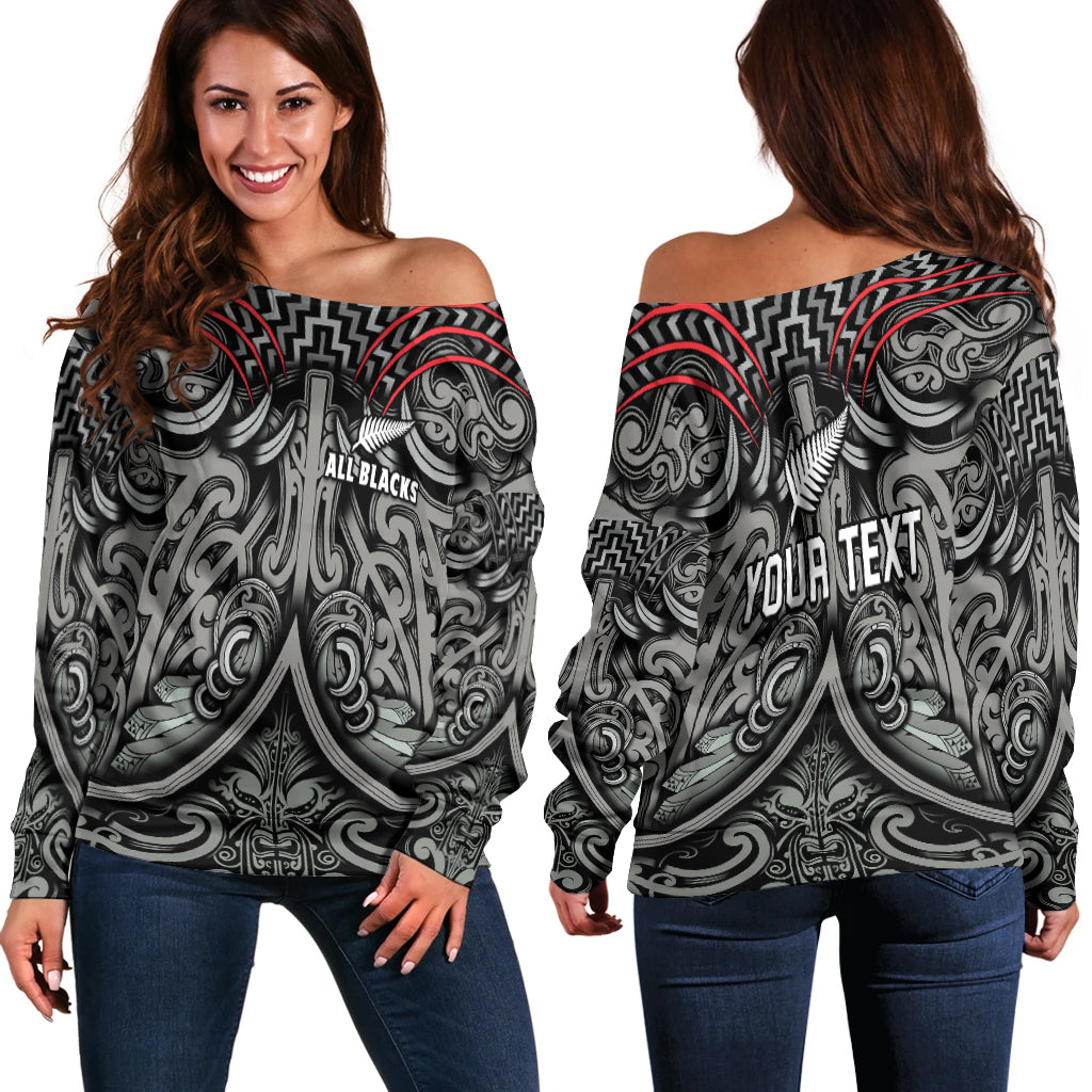 (Custom Personalised) New Zealand Silver Fern Rugby Off Shoulder Sweater All Black NZ Maori Pattern
