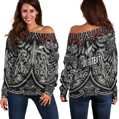 (Custom Personalised) New Zealand Silver Fern Rugby Off Shoulder Sweater All Black NZ Maori Pattern